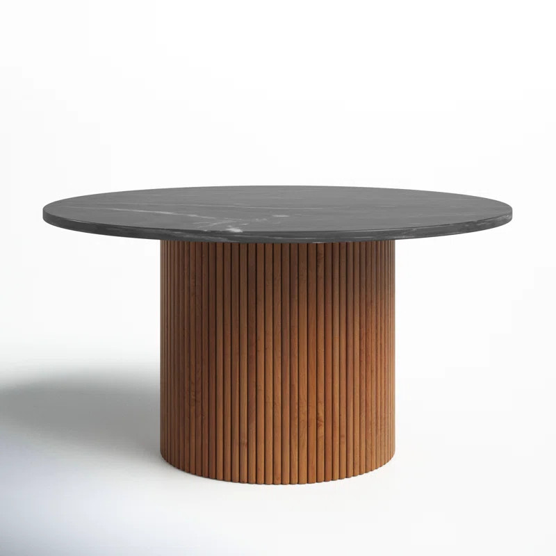Clomer Wood/Marble 18"H Reeded Coffee Table in Brown/Black with MDF/Marble Construction for Styli... | Wayfair Professional