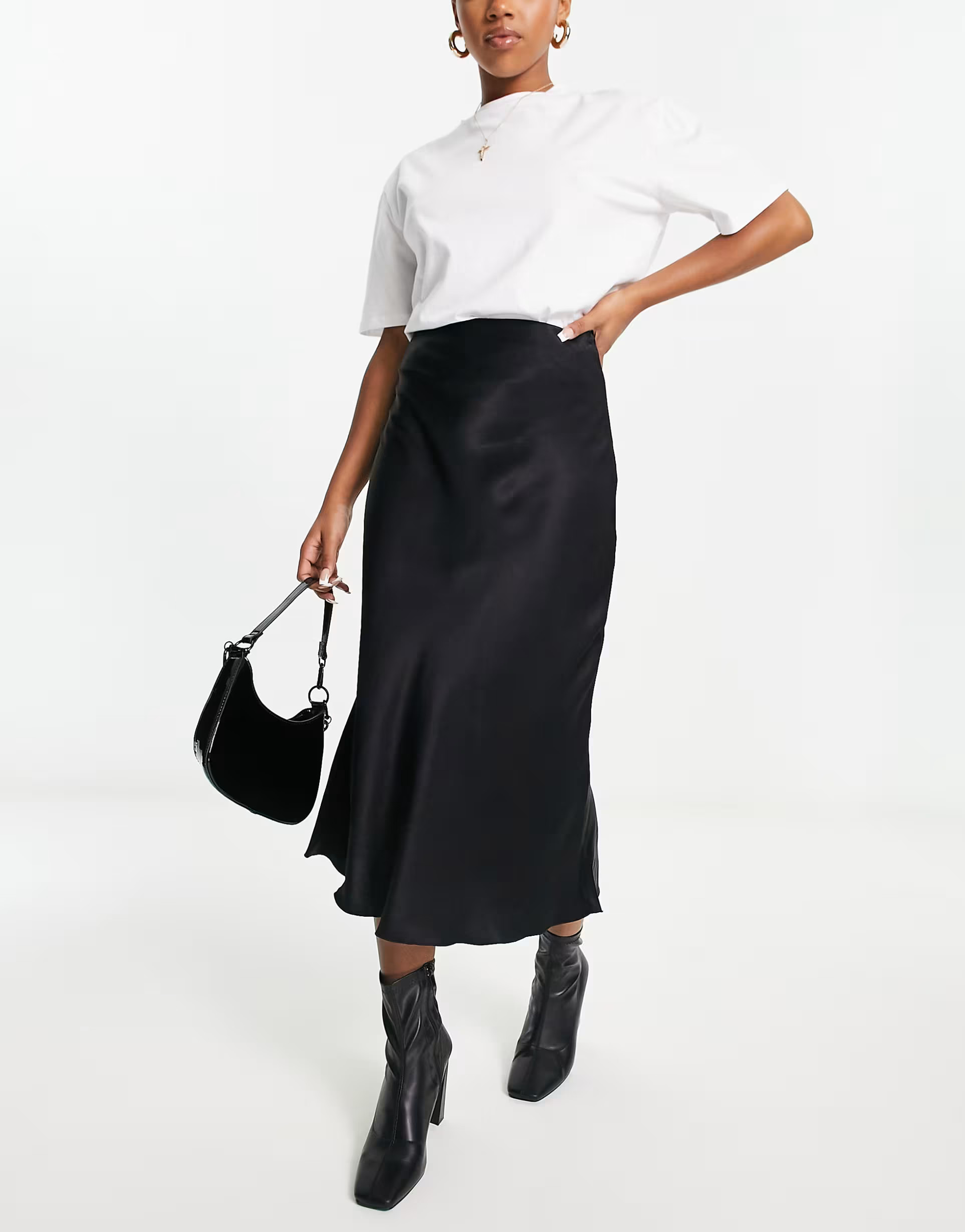 & Other Stories satin slip midi skirt in black | ASOS (Global)