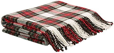 Glitzhome 100% Acrylic Dress Stewart Tartan Plaid Throw Blanket with Fringe, 50 x 60 Inch | Amazon (US)