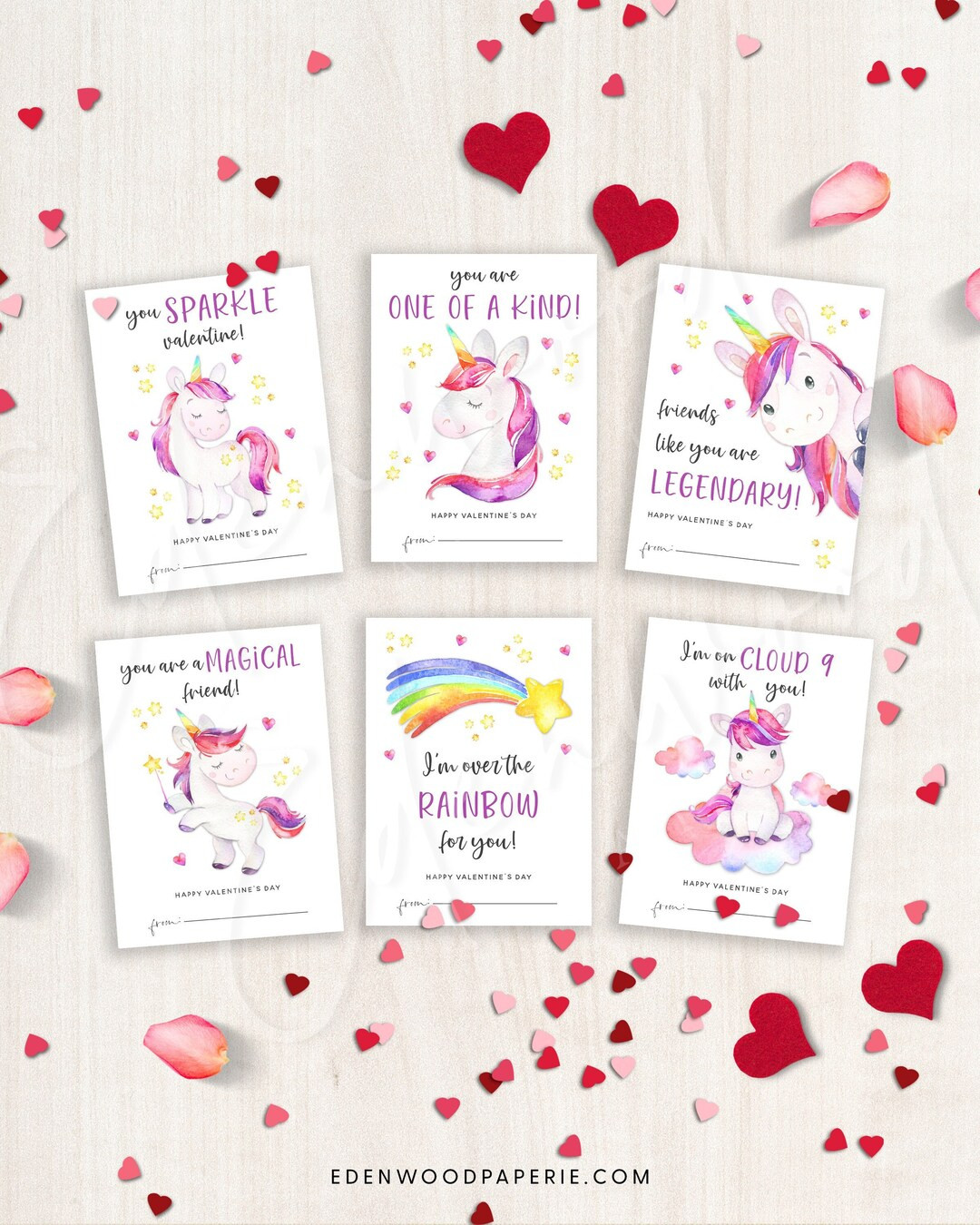 Printable Unicorn Valentine's Day Cards, Unicorn Classroom Valentine's Day Cards for Kids, Valent... | Etsy (US)