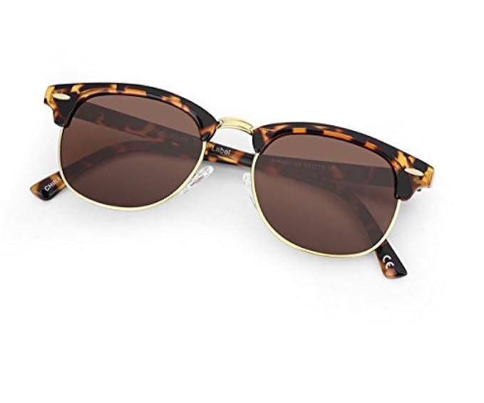 Semi-Rimless Tortoise Women Clubmaster Sunglasses - Polarized Classic Sun Glasses with UV Sun Protec | Amazon (US)