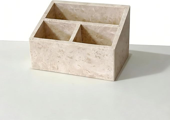 Amazon.com: Artisanal Abode Natural Marble Desk Organizer, 3-Compartment Travertine Makeup Organi... | Amazon (US)