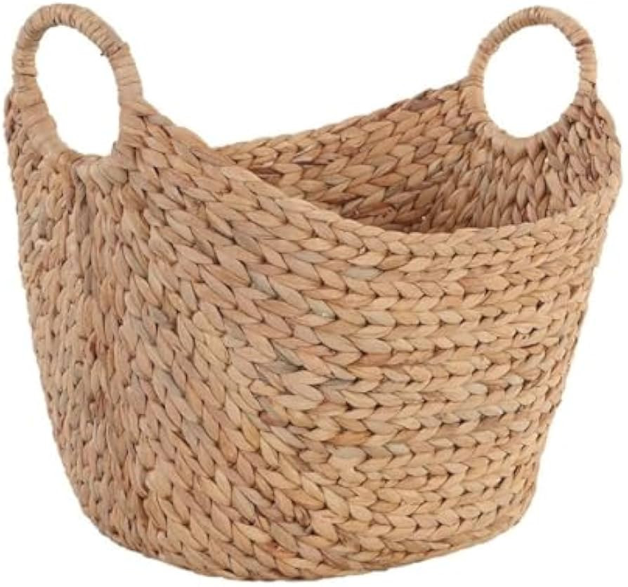 Water Hyacinth Storage Basket, Extra Large Handmade Woven Basket with Ring Handles, Boat Shape De... | Amazon (US)