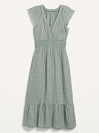 Waist-Defined Flutter-Sleeve Plaid Midi Dress for Women | Old Navy (US)