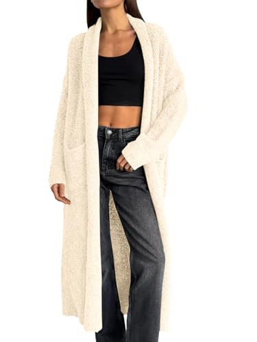 Saodimallsu Womens Open Front Long Cardigan Sweaters Oversized Chunky Fuzzy Lapel Fall 2025 Trendy Duster Sweater Coats Beige | Amazon (US)