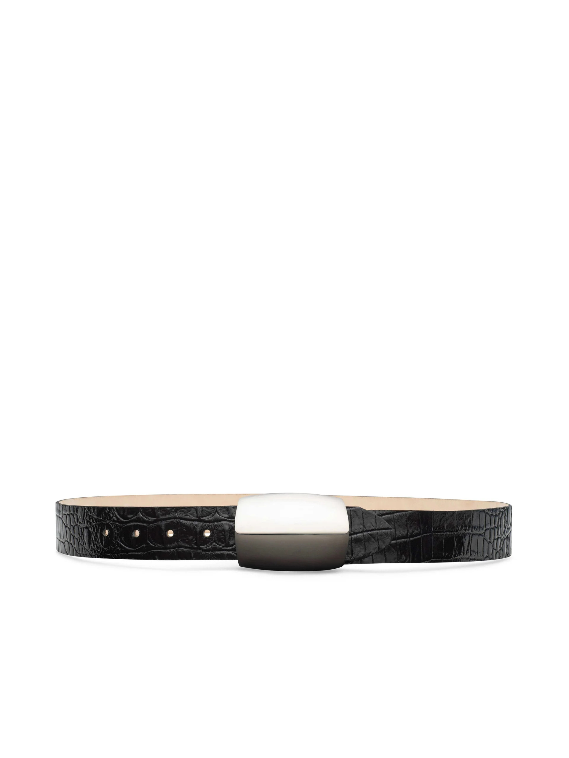Milou Belt in Black Croc Embossed/Silver | L'AGENCE | L'Agence
