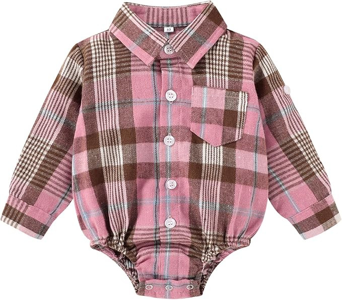 HAPPYMA Newborn Baby Boy Girls Plaid Outfit Flannel Romper Tops Infant Long Sleeve Button Down Pl... | Amazon (US)