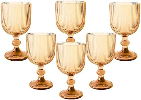 XKXKKE Vintage Wine Glasses Set of 6, 12 Ounce Colored Glass Water Goblets, Unique Embossed Patte... | Amazon (CA)