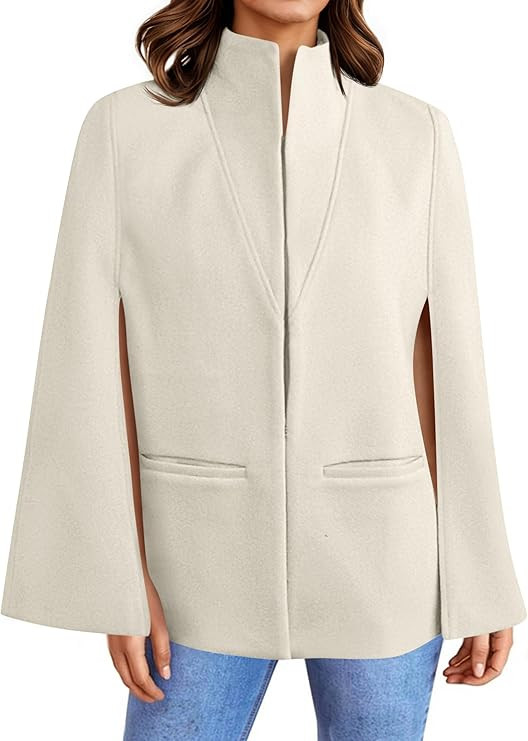 Cicy Bell Womens Cape Pea Coat Work Casual Split Long Sleeve Coat Stand Collar Open Front Fall ja... | Amazon (US)