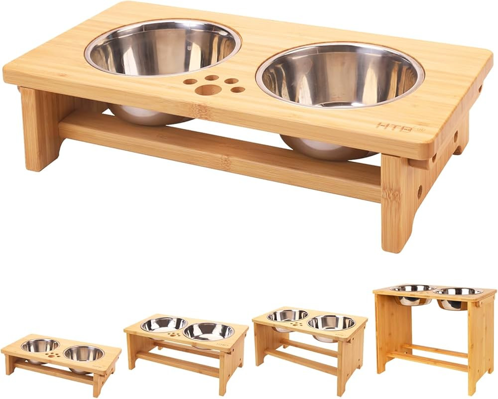HTB Elevated Dog Bowls,Raised Dog Bowl Stand with 2 Stainless Steel Bowls, Elevated Raised Dog Bo... | Amazon (US)