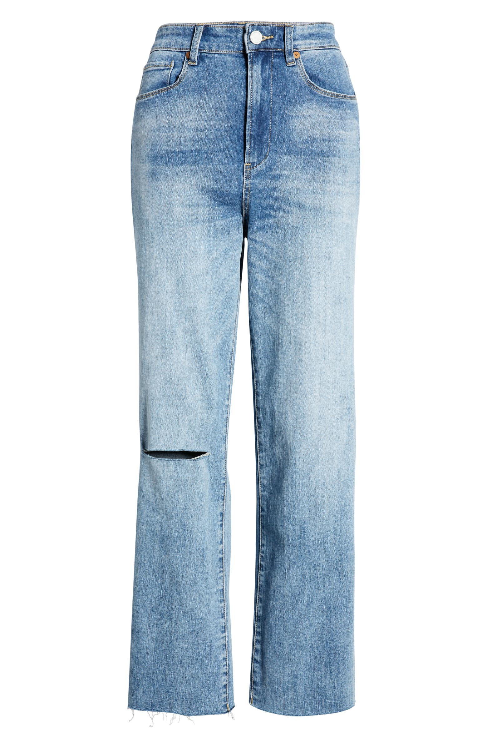 Baxter Super High Waist Ripped Raw Hem Straight Leg Jeans | Nordstrom
