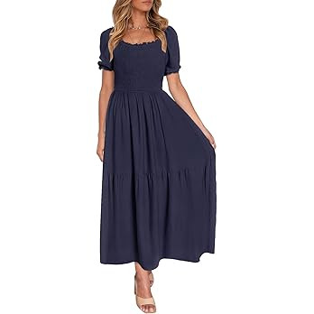 ZESICA Women's 2023 Summer Boho Floral Print Square Neck Ruffle Swing Beach Long Maxi Dress | Amazon (US)