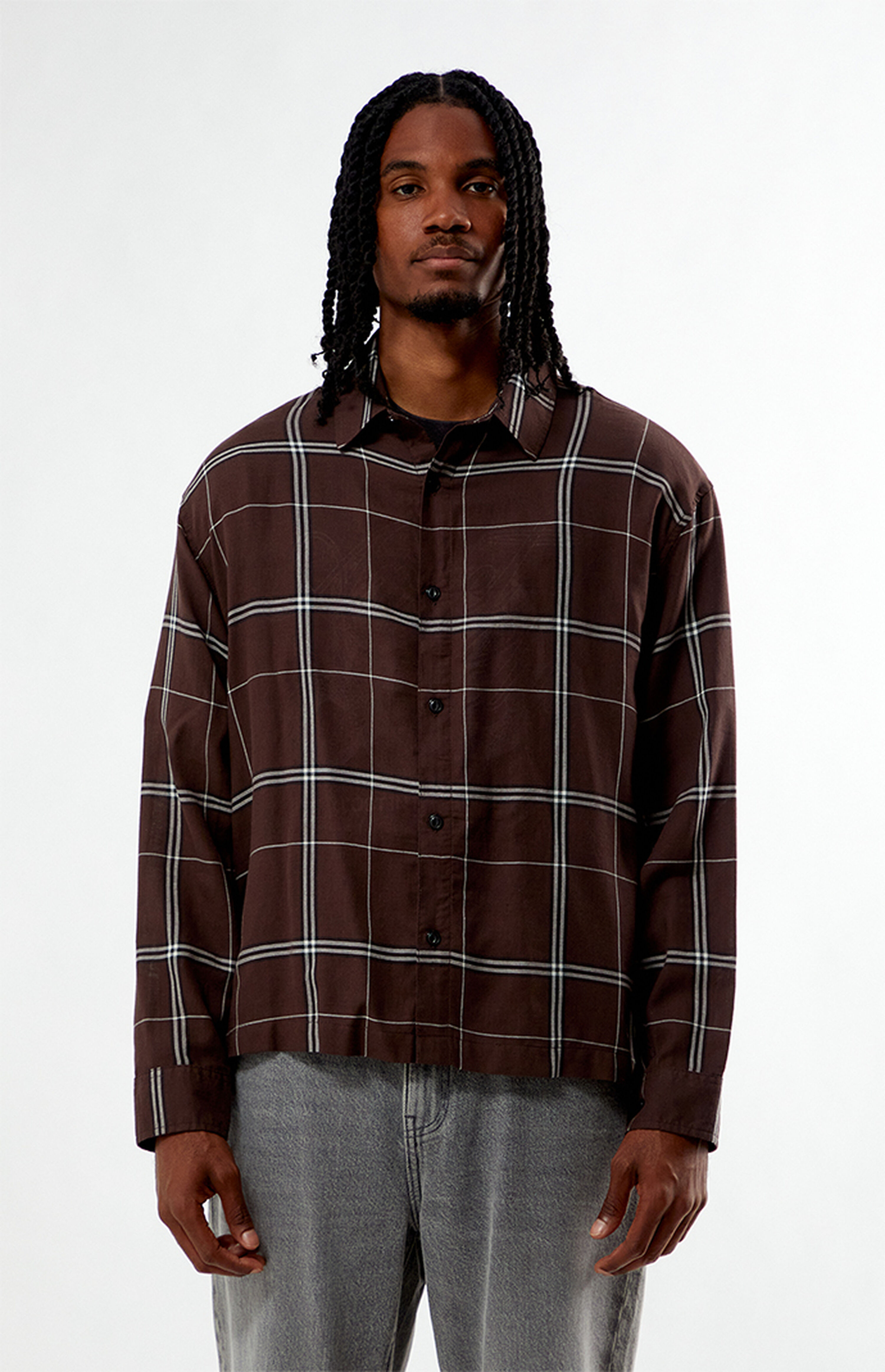Pacsun Brown Long Sleeve Classic Flannel Shirt | PacSun
