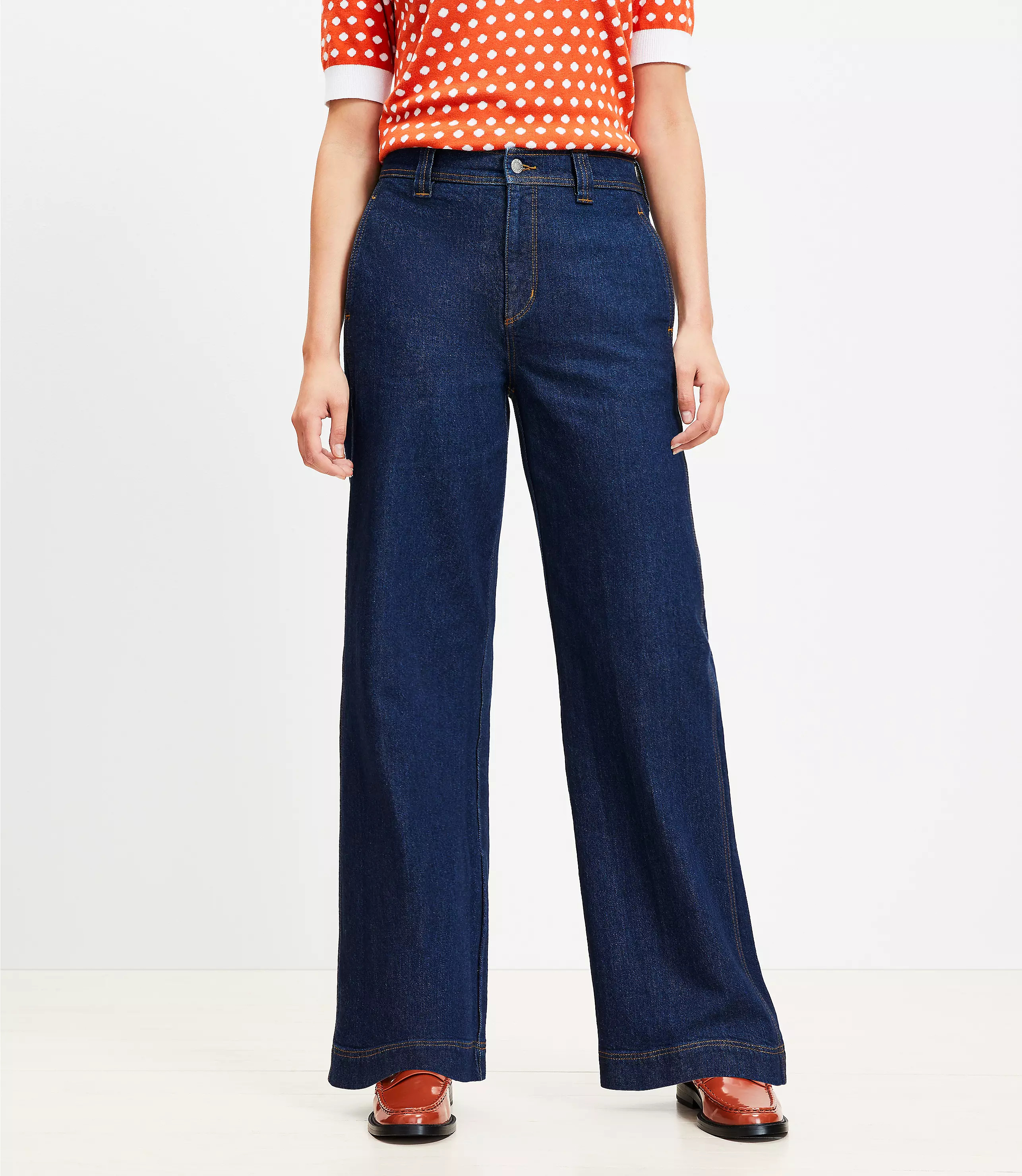 Curvy High Rise Wide Leg Jeans in Dark Rinse Wash | LOFT