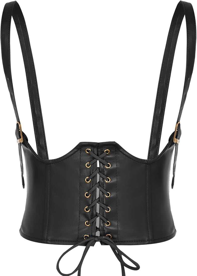 Women's Elastic Faux Leather Belt Steampunk Underbust Corset Belt for Dress | Amazon (US)
