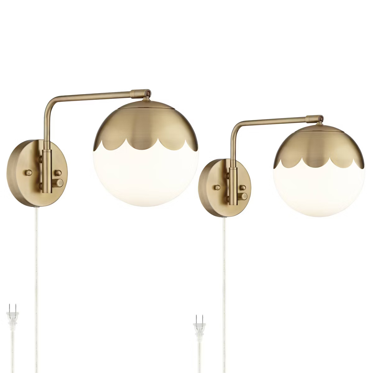 360 Lighting Kelowna Modern Swing Arm Wall Lamps Set of 2 Brass Metal Plug-in Light Fixture Globe... | Target