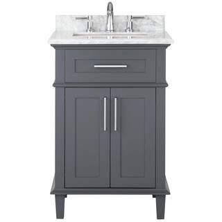 Home Decorators Collection Sonoma 24 in. W x 20.25 in. D Vanity in Dark Charcoal with Carrara Mar... | The Home Depot