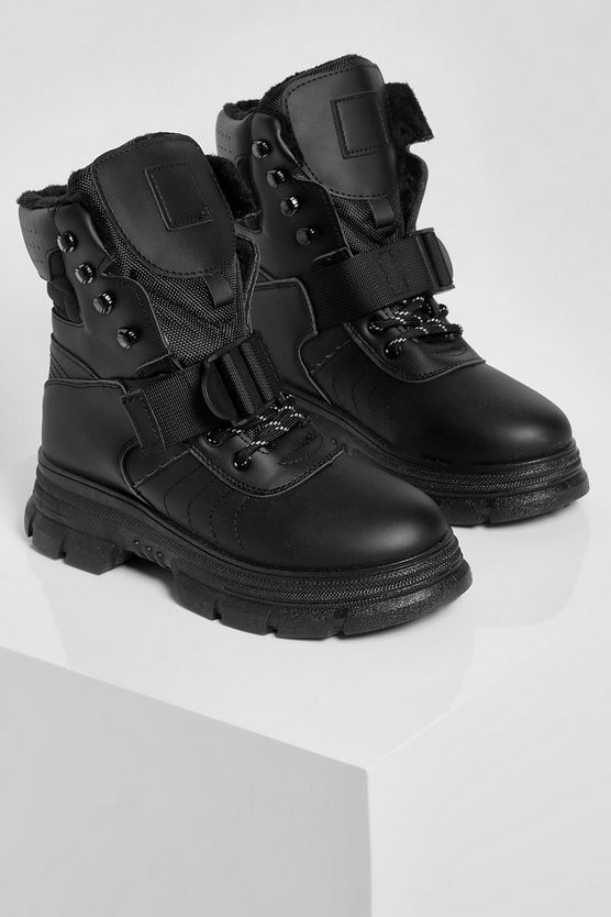 Padded Cuff Chunky Combat Boots | Boohoo.com (US & CA)