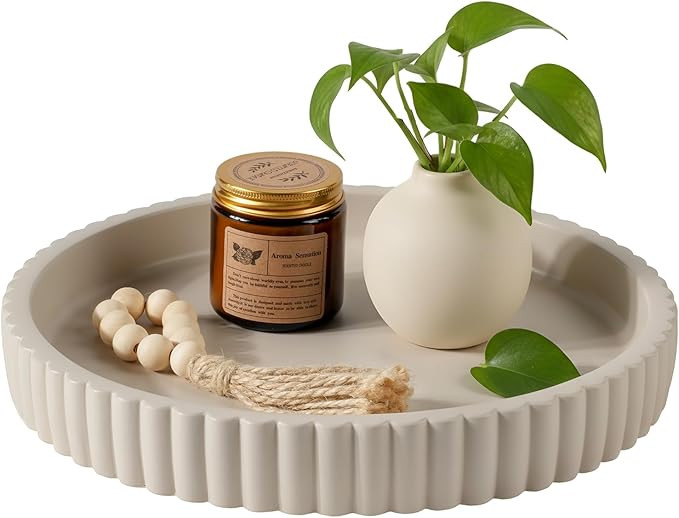 Round Decorative Tray for Coffee Table Decor, 11" Table Centerpieces Concrete Wave-Shaped Circula... | Amazon (US)