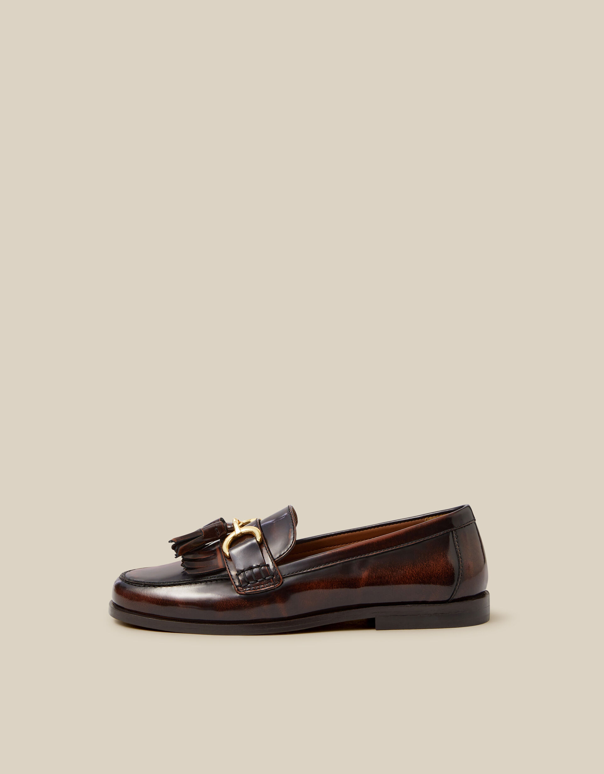 Harley Fringe Patent Loafers Brown | Monsoon (UK)