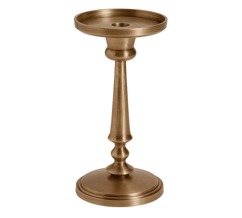 Booker Pillar Candle Holder, Medium, 8.75""H - Brass | Pottery Barn (US)