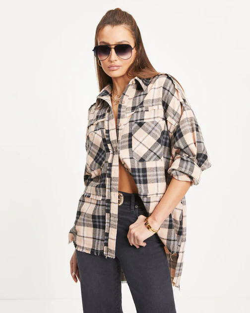 Roberta Plaid Pocketed Oversized Button Down Top - FINAL SALE | VICI