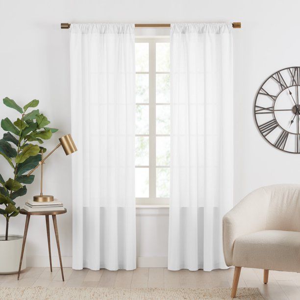 Gap Home Semi- Sheer Stripe Organic Cotton Window Curtain Pair White 95 | Walmart (US)