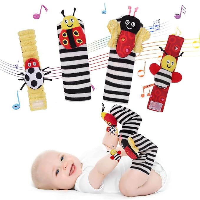 PADONISE Baby Wrist Rattle Socks and Rattles Socks Set Cartoon Baby Socks Baby Toys for Toddlers ... | Amazon (US)