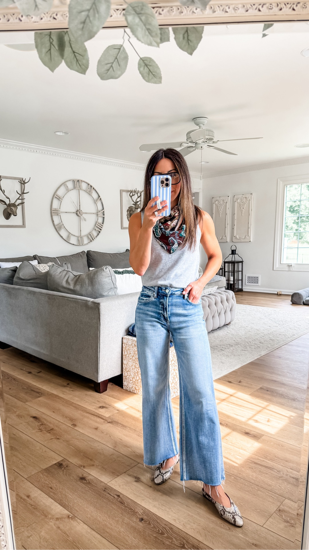 Jeans 25. Cashmere tank small. Snake skin mules TTS.

#LTKOver40 #LTKPetite