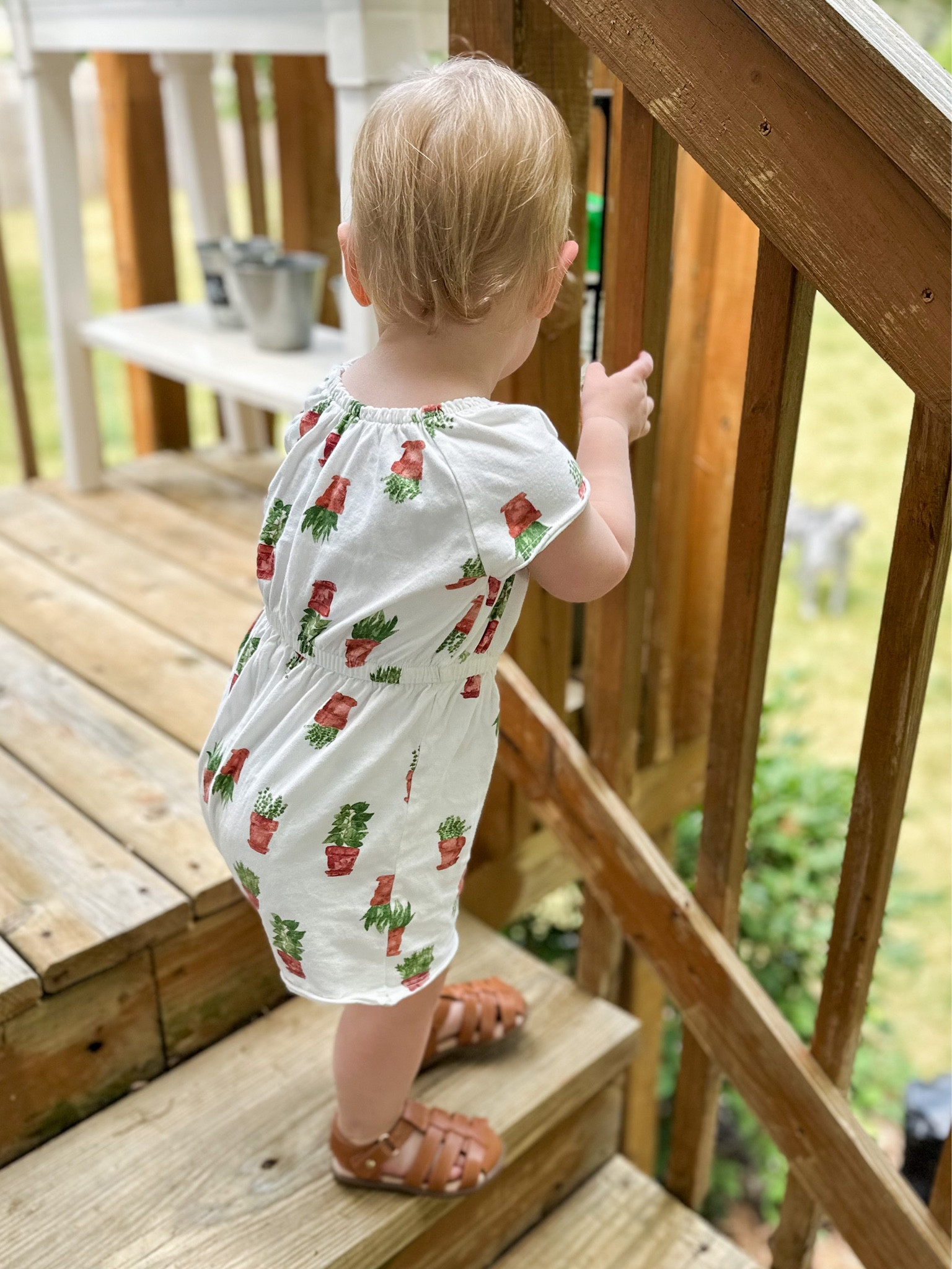Toddler romper with plants & brown sandals gender neutral / true to size in both 

#LTKbaby #LTKkids