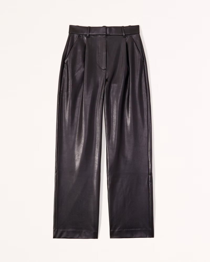 Tailored Vegan Leather Relaxed Straight Pant | Abercrombie & Fitch (US)