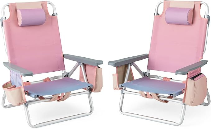Giantex 2-Pack Folding Beach Chair - Patio Sling Chairs with 5 Adjustable Position, Head Pillow, ... | Amazon (US)