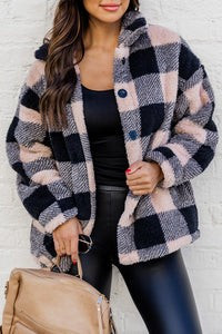 Back In Time Beige And Black Plaid Sherpa Shacket | Pink Lily