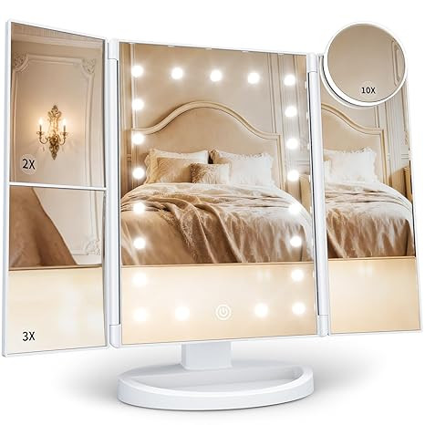 HUONUL Makeup Mirror Vanity with Lights, 2X 3X 10X Magnification, Touch Control, Trifold Mirror, ... | Amazon (US)
