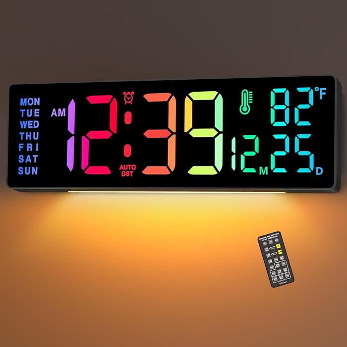Soobest 14.2" Large Display Digital Wall Clock with Date Day of Week Temp Timer, Electric 8-in-1 ... | Amazon (US)