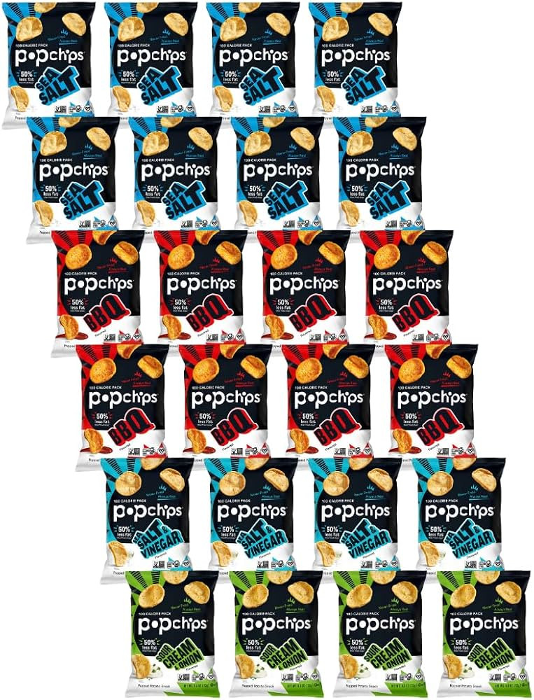 Popchips Potato Chips Variety Pack, Single Serve 0.8 Ounce Bags (Pack of 24), 4 Flavors: 8 Sea Sa... | Amazon (US)