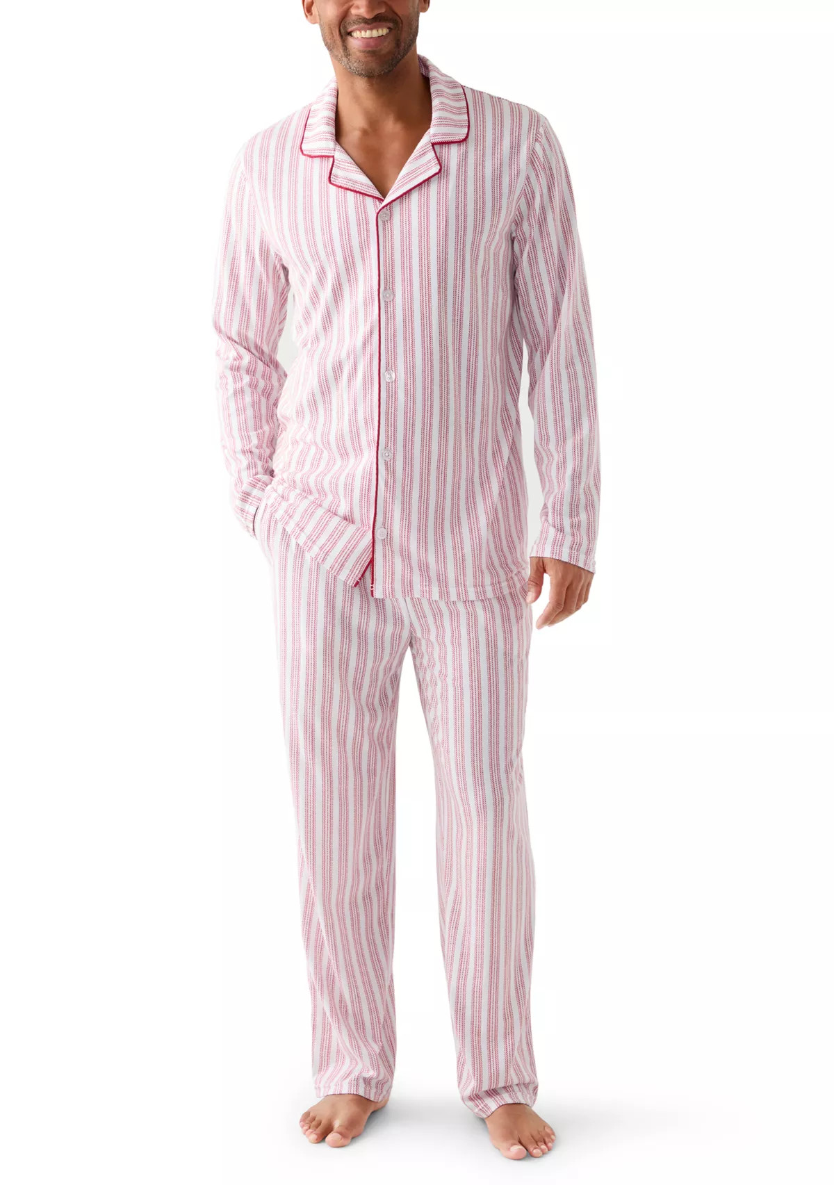 Men's Red Striped Notched Collar Pajama Set | Belk