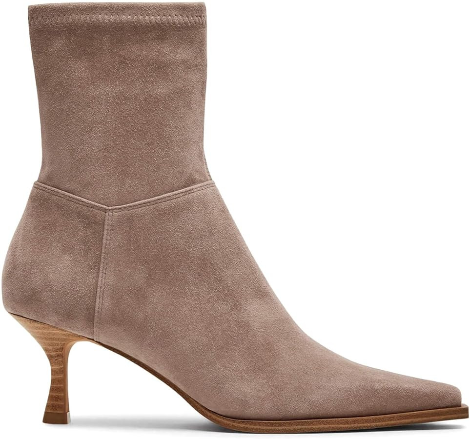 Coutgo Womens Kitten Low Heel Ankle Boots Pointed Toe Side Zipper Short Booties Fall Shoes | Amazon (US)