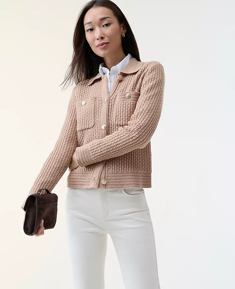 Textured Stitch Sweater Jacket | Ann Taylor