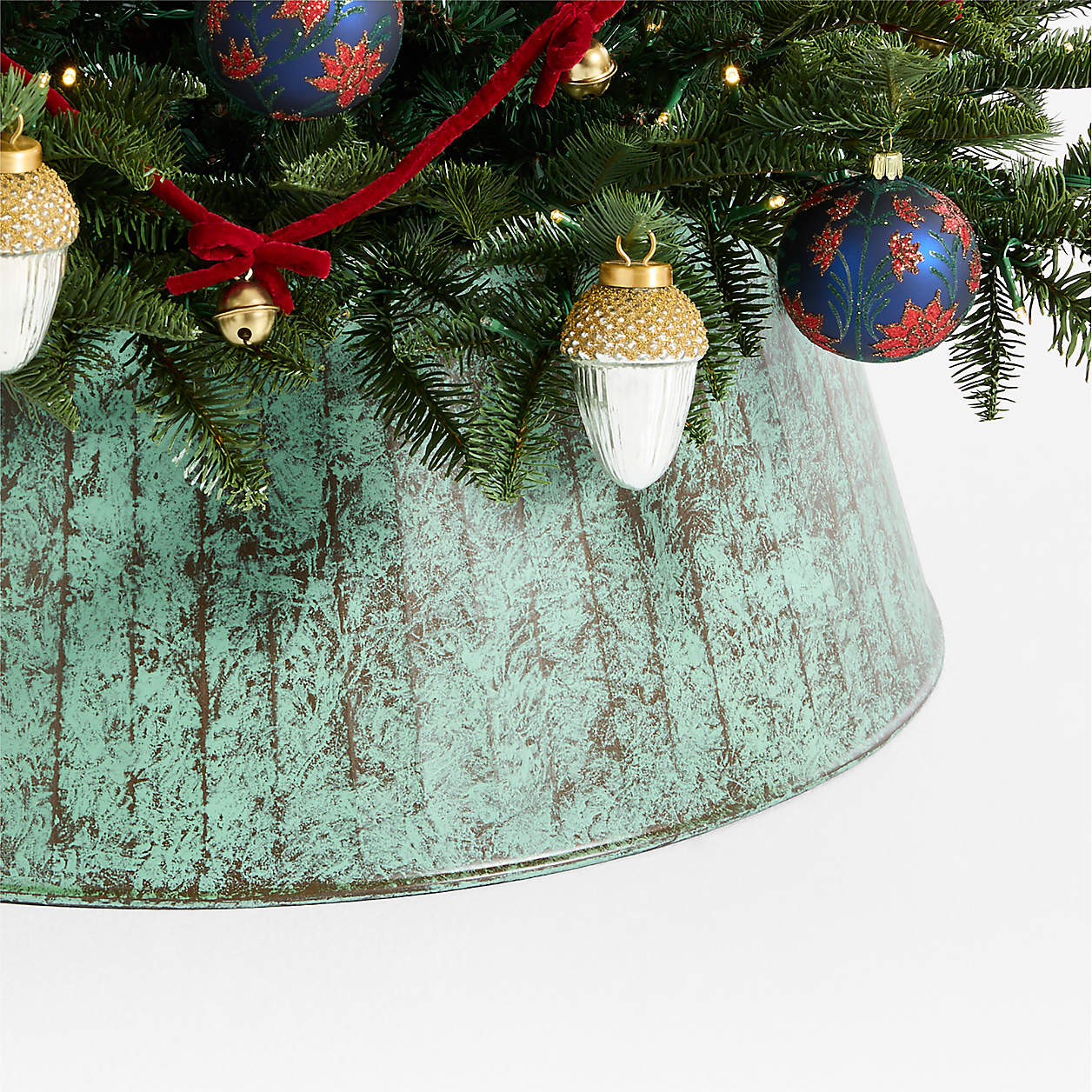 Verdigris Metal Christmas Tree Collar 27" + Reviews | Crate & Barrel | Crate & Barrel