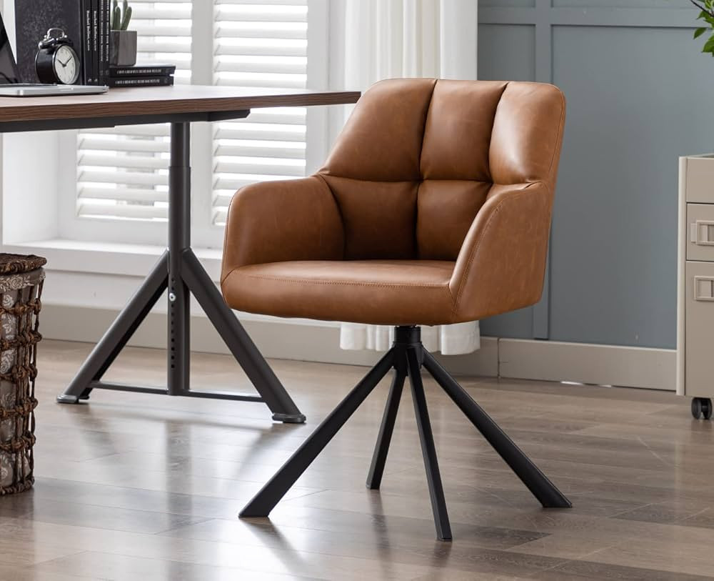 EALSON Comfy Leather Desk Chair Modern Computer Task Chair no Wheels Swivel Accent Chair with Mid... | Amazon (US)