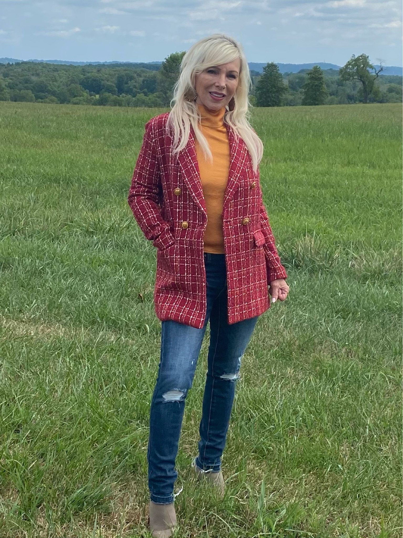 Perfect for fall weather and up through the holidays, this double breasted tweed red plaid jacket is a head turner. 

#tweed #redjacket #blazer #fallfashion #autumn #fallfinds #winterfashion #holidays #outerwear #casualjacket 

#LTKSeasonal #LTKHoliday