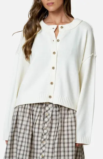 Blu Pepper Exposed Seam Relaxed Fit Cardigan in Ivory at Nordstrom Rack, Size Large | Nordstrom Rack
