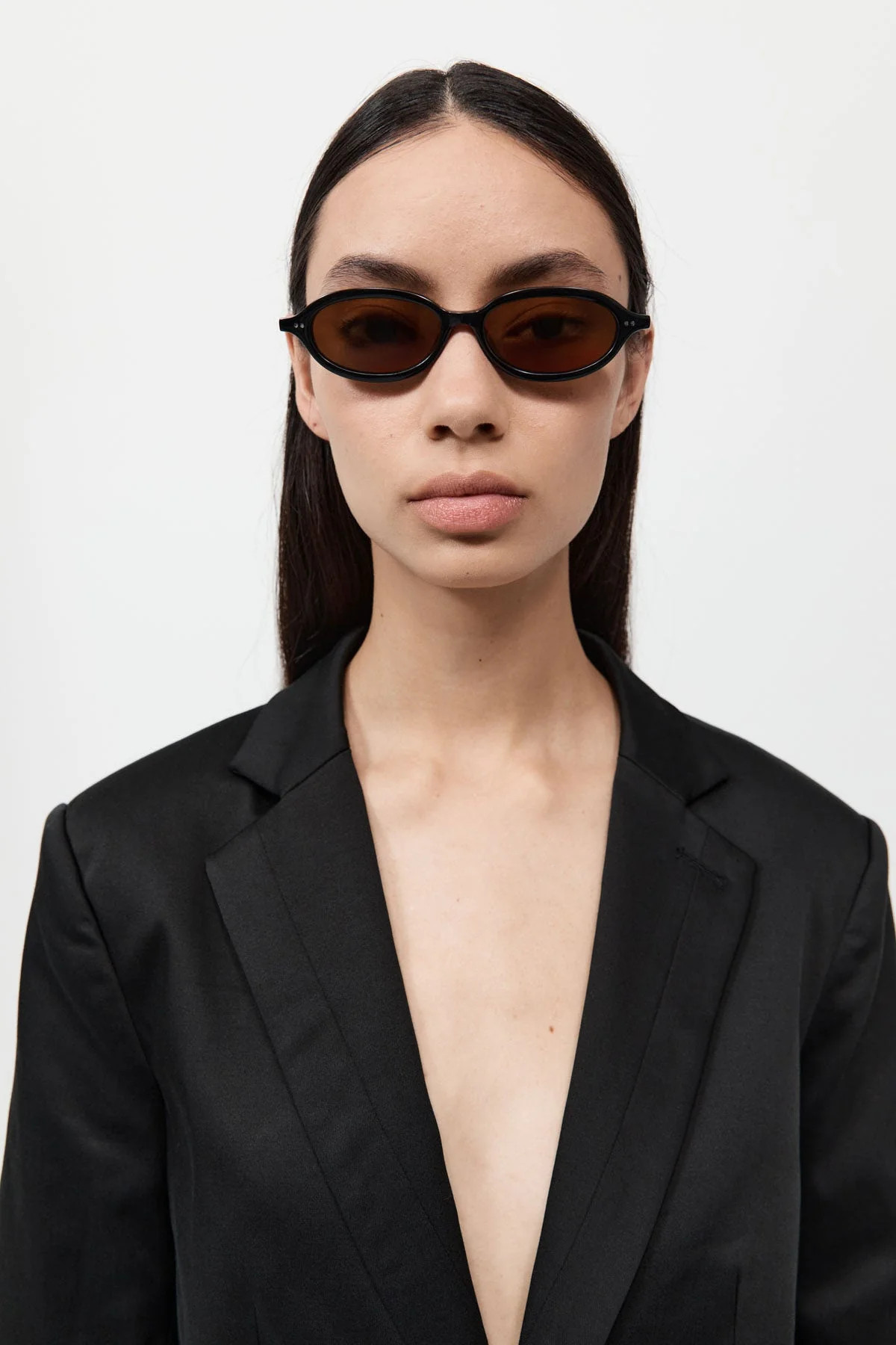 90s Slim Oval Sunglasses - Black/Brown | St. Agni (US, UK, EU)