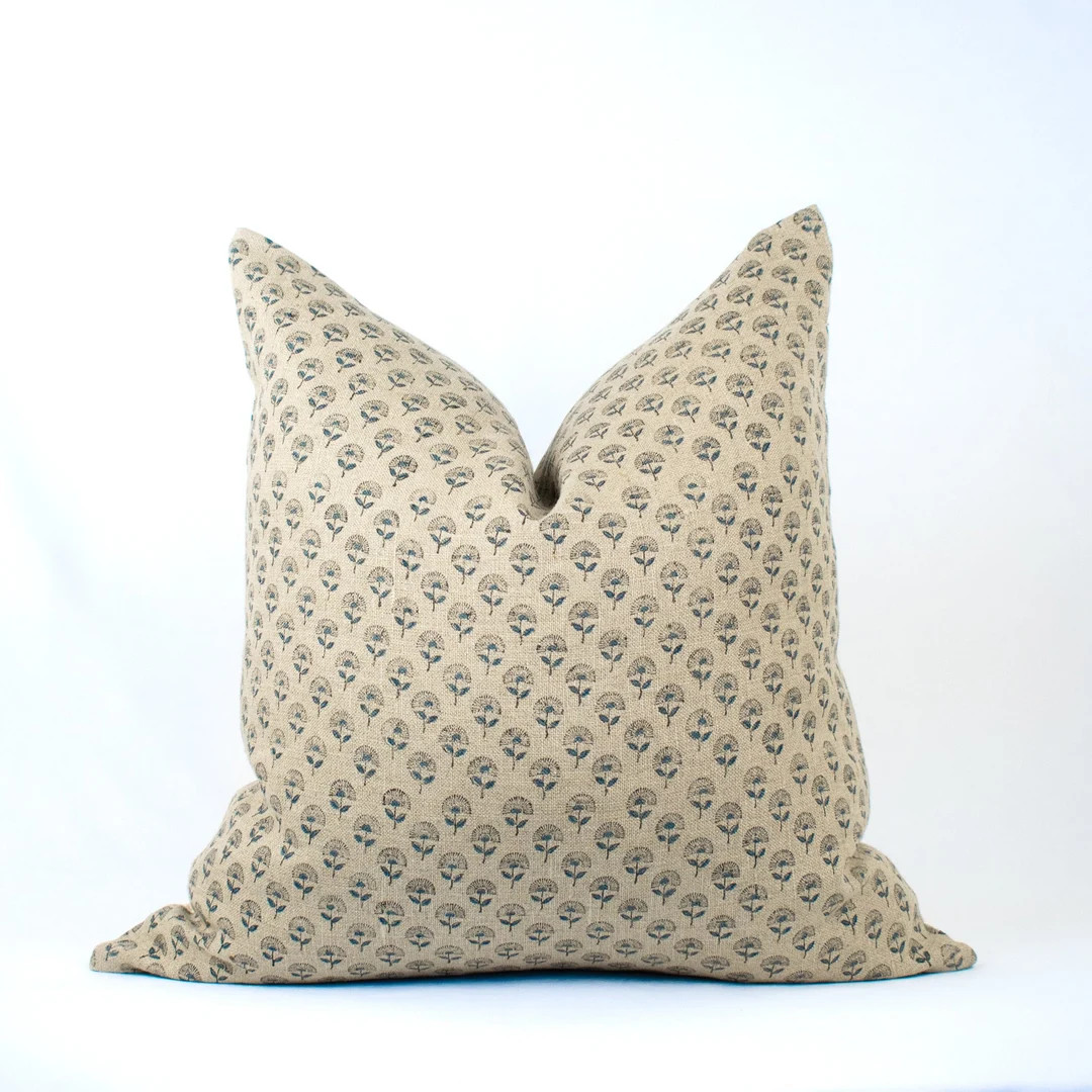 MUDRA - TEAL | BL - Two sided, Linen & Cotton, hand block printed designer Throw Pillow Cover | Etsy (US)