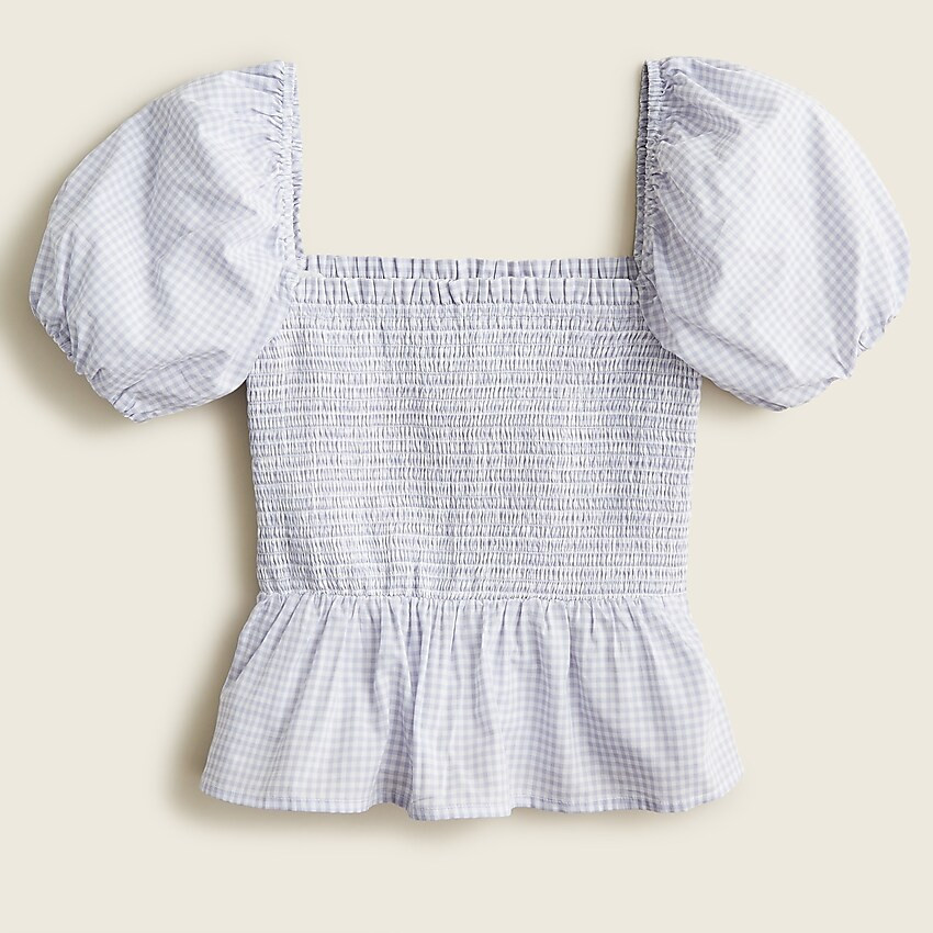 Squareneck smocked cotton voile top in gingham | J. Crew US