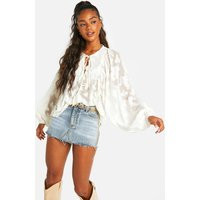 Burnout Floral Boho Blouse, white | PrettyLittleThing US