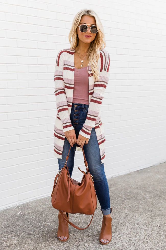 Totally Yours Mauve Striped Ribbed Cardigan FINAL SALE | The Pink Lily Boutique
