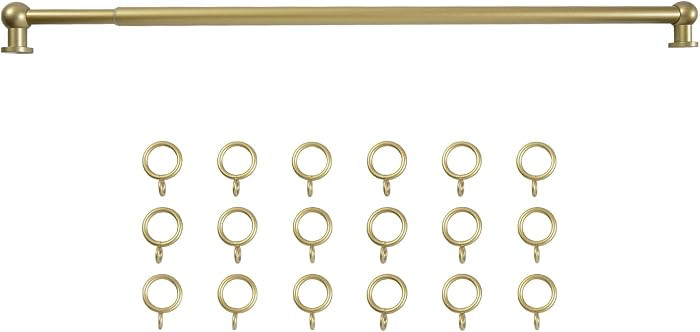 TWOPAGES Gold Adjustable Cafe Curtain Rod with Rings, Fits 28-48 Inch Kitchen Windows, Small Deco... | Amazon (US)