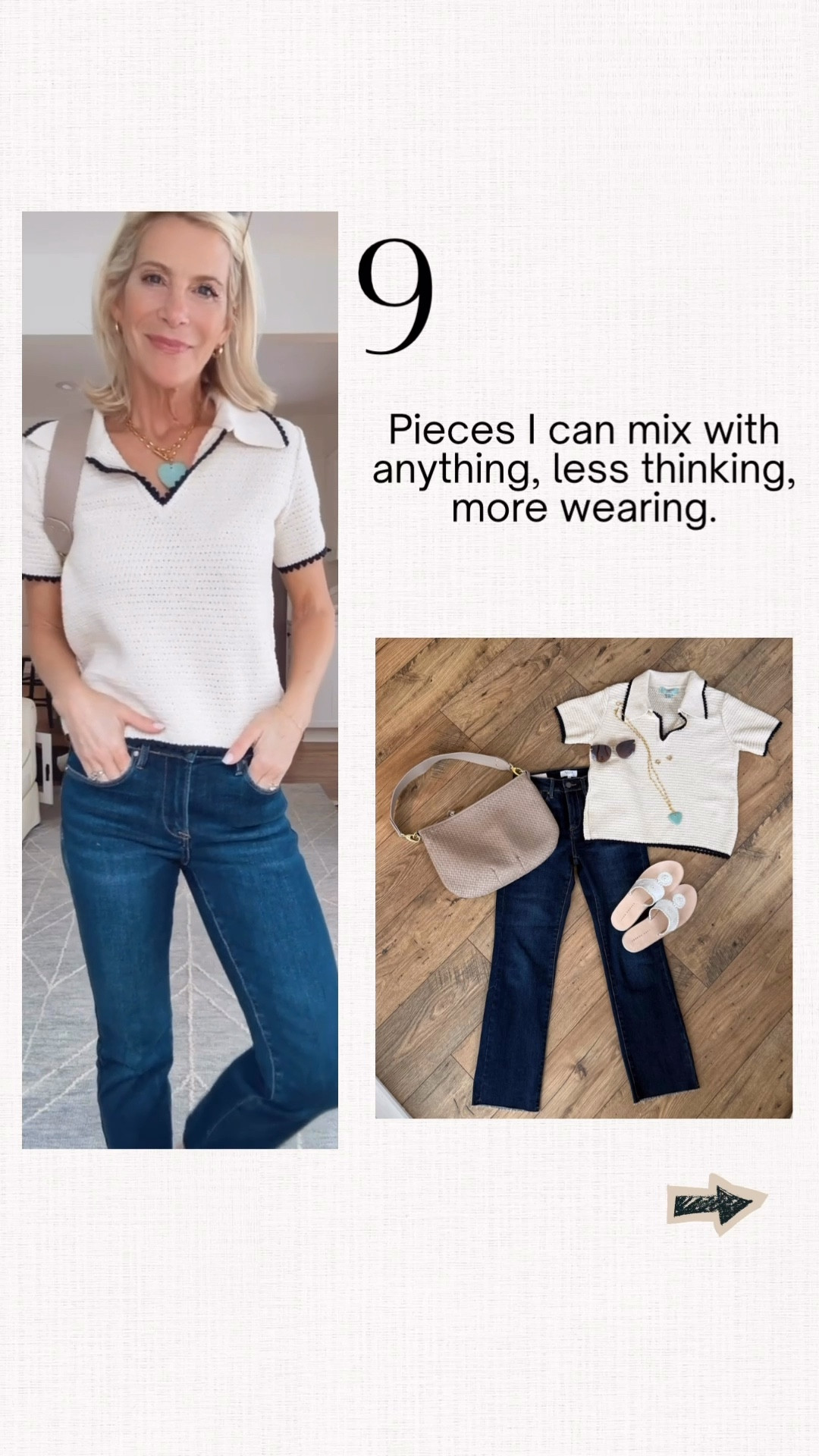 Polished casual outfit with dark jeans and a neutral knit top.

#LTKootd #LTKTravel #LTKOver40